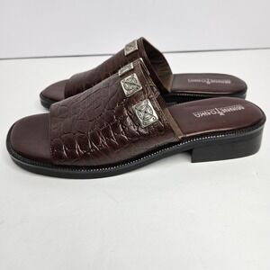 Minnetonka Women's 9 Brown Leather Slides Sandals Heel .5" Heel To Toe 10.5"